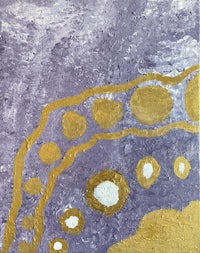 a painting with yellow and purple circles on a purple background